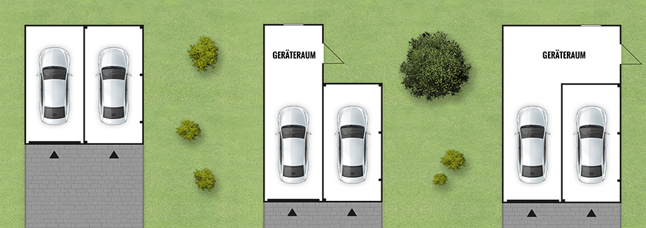 Grundrisse für Kombinationen Garage/Carport